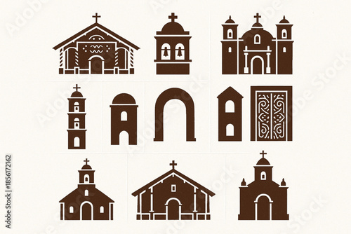 Bolivian colonial church vector icons