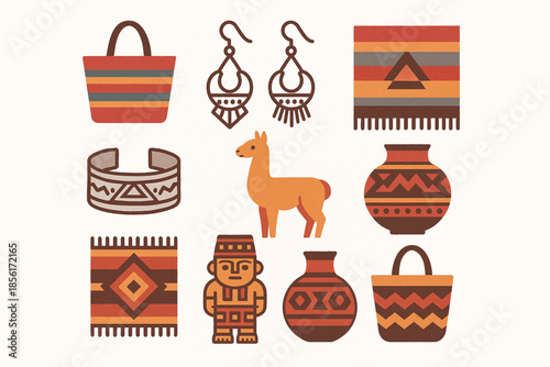 Bolivian craft market vector icons