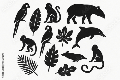 Bolivian jungle wildlife vector icons