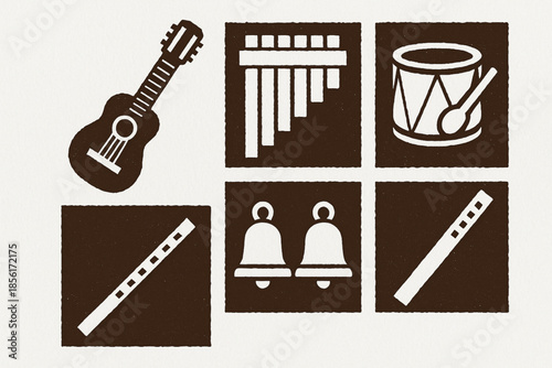 Bolivian musical instrument vector icons
