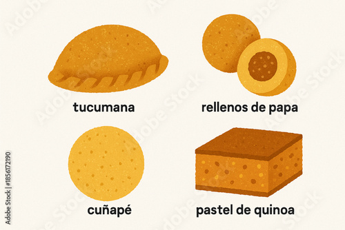 Bolivian street snack vector icons