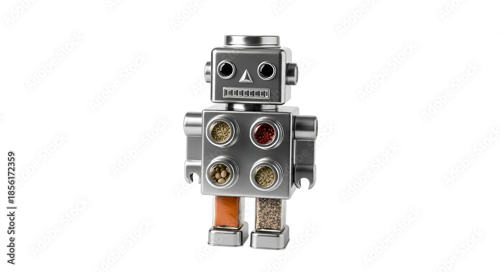 Fototapeta premium Metal Robot Toy Figure with Buttons.
