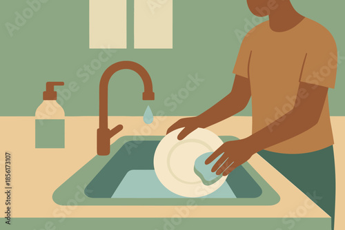 Vector friendly speech brown warm colors dishwashing eco modern no green kitchen