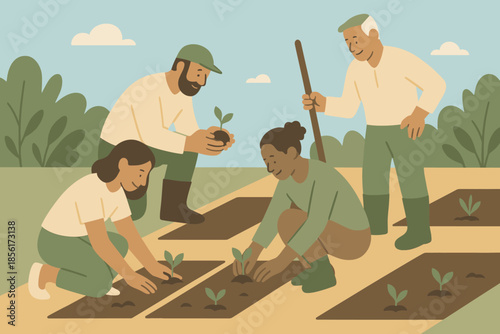 Garden vector text typography sage community blue captions planting icon full sand