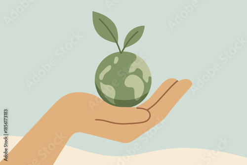 Full eco hand vector icon green tiny no numbers leaves harmony warm