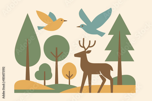 Negative vector text deer icon wildlife poster blue no illustration minimalist sand