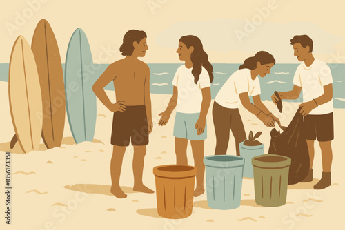 Eco earth bins beige no icon labels beach up text vector flat