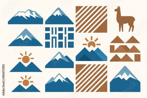 Bolivian Andes geometric vector icons