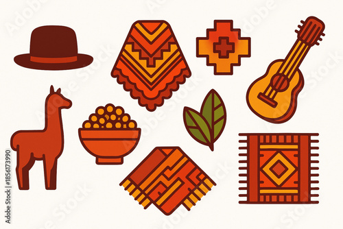 Bolivian culture vector icons vibrant Andean style