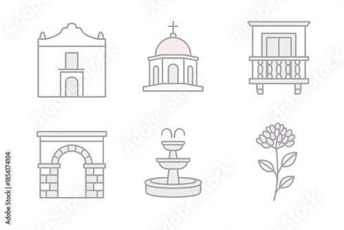 Sucre colonial architecture thin line vector icons