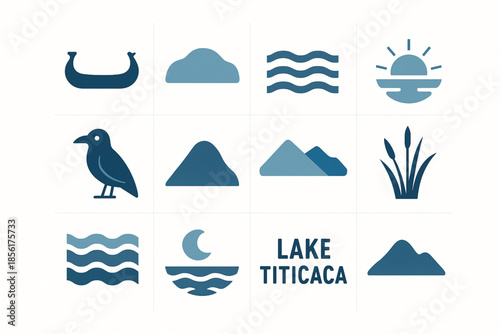 Lake Titicaca vector icons clean flat