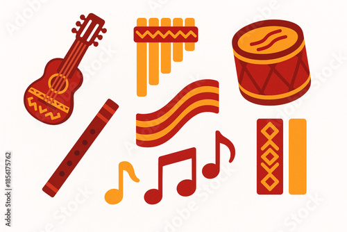 Bolivian traditional music vector icons rhythmic style
