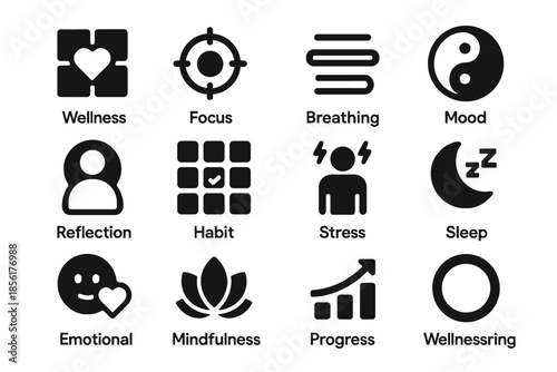 Uniform flat digital sterile consistent progress wellness icons thickness vector silhouettes icon