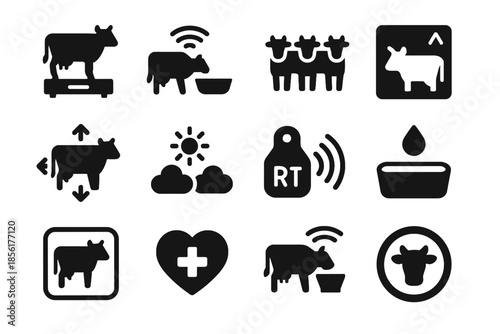 Farming geofence shading strokes icons transparency smart uniform herd block vector icon
