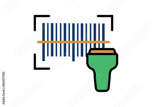 Icono de escaneo de código de barras con lector láser verde para gestión de inventario y logística en tiendas