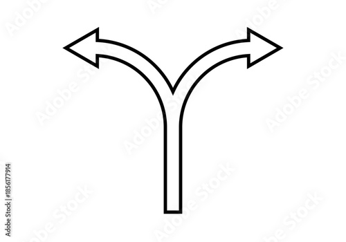 Flecha de dos direcciones que se bifurca representando la toma de decisiones y opciones opuestas