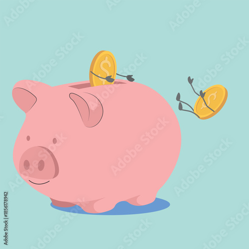 Falling dollar, inflation, global currency, economy, financial crisis, falling income. Piggy bank, financial risks, saving money, declining profits, risky investments, gold coins