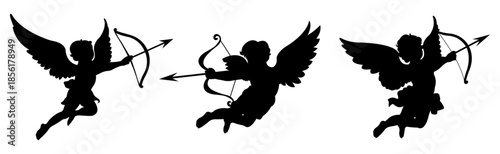 Cupid silhouette set.Valentine's Day icon. Love and valentine's day symbol. Vector illustration. 