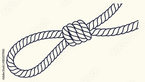 A strong marine rope with a blue and red tied knot is isolated on white to show a secure string connection for climbing or sailing safety equipment