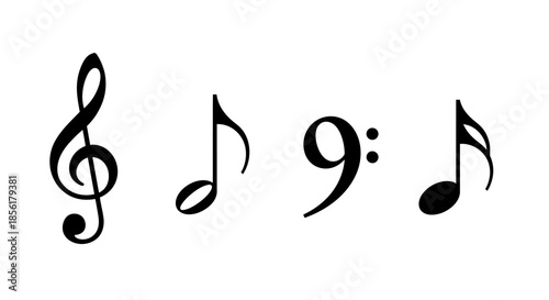 Music notation symbols on white background.