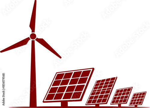 a minimalist depiction showcases a single wind turbine alongside a row of solar panels symbolizing sustainable energy and clean power generation
