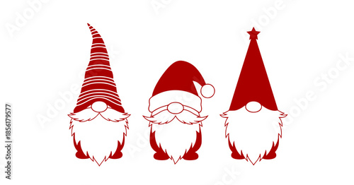 Three christmas gnomes with different hats isolated on white background for decoration
