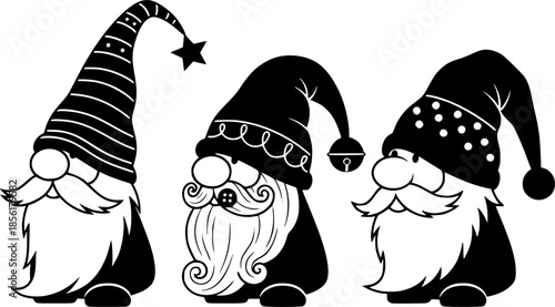 Three christmas gnomes with different hats isolated on white background for decoration
