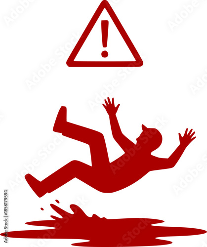 Slippery surface hazard icon depicting a person falling due to a wet or oily floor safety warning and prevention concept
