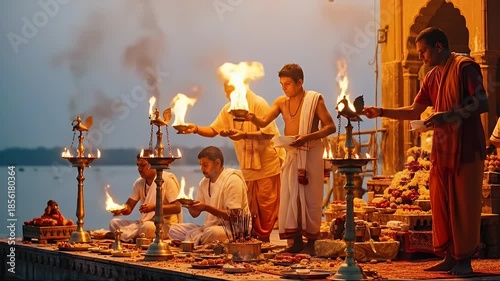 Evening Ganga Aarti Ceremony - A Spiritual Ritual of Devotion and Worship.