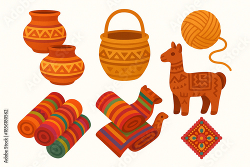 Bolivian handicrafts vector icons colorful folk style