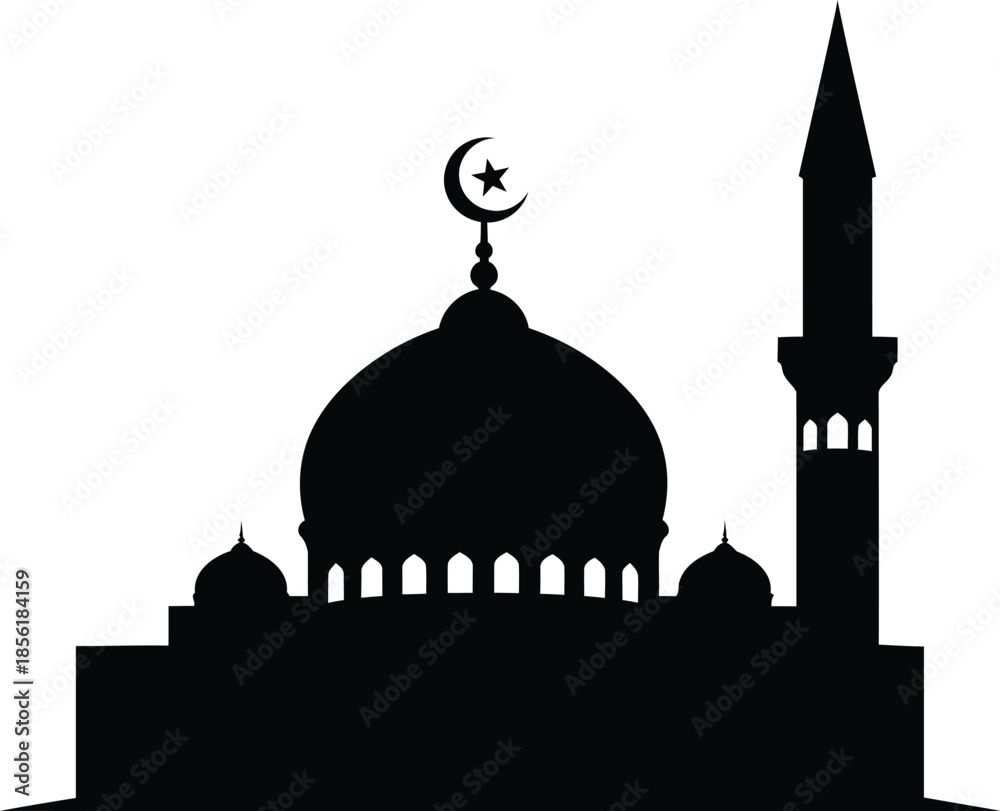 Fotografie Mosque silhouette with dome and minaret
