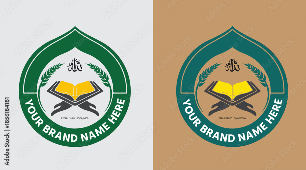 Αυτοκόλλητο islamic education madrasa logo badge with quran symbol modern religious academy emblem design