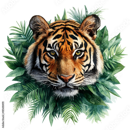 Tiger Prowling Carefully, watercolor painting vector, isolated on a white background.
