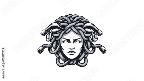 Medusa head illustration with snakes for hair.