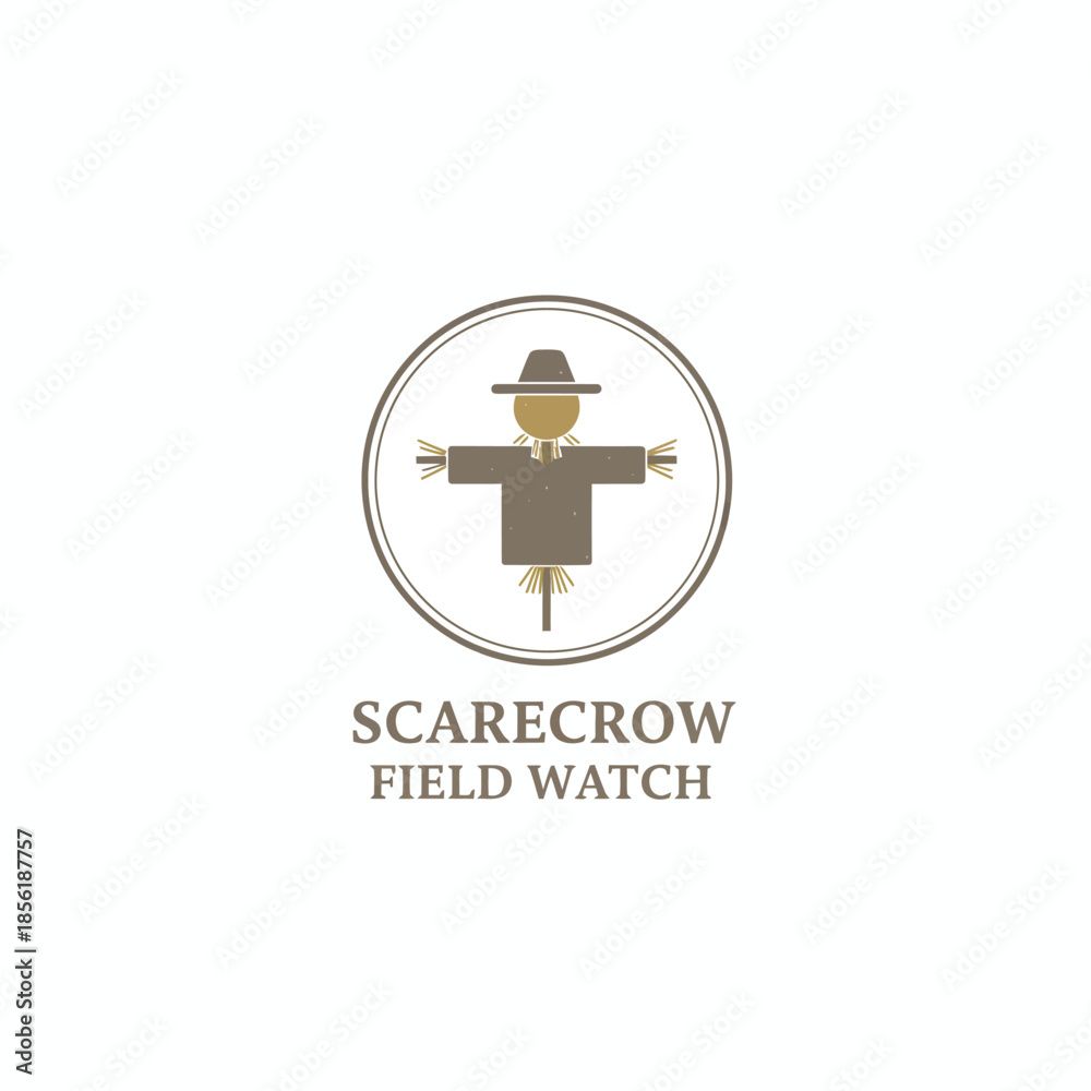 Fototapeta premium Rustic Scarecrow Field Watch Agriculture Farming Logo