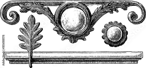 Ornate vintage engraved decoration set with minimalist design elements