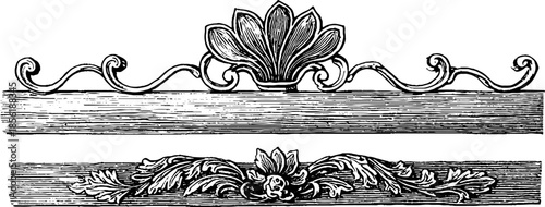 Vintage engraved scrollwork set with ornate floral design for decorative projects