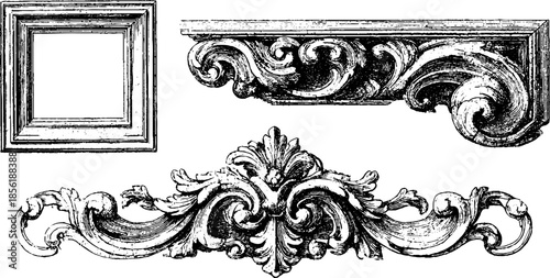 Elegant vintage engraved ornament set for design and decoration projects