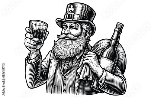 Vintage Style Irish Leprechaun Toasting with Whiskey