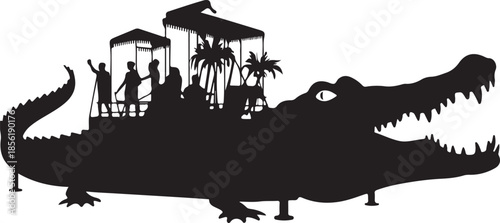 silhouette of an alligator-shaped Mardi Gras parade float