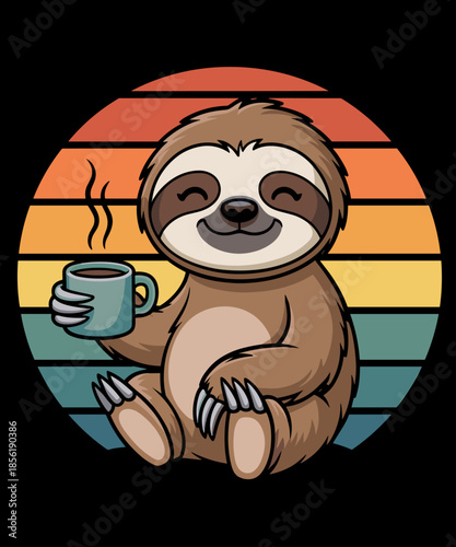 Foto Sloth Coffee Lover Chill Vibes Funny Meme