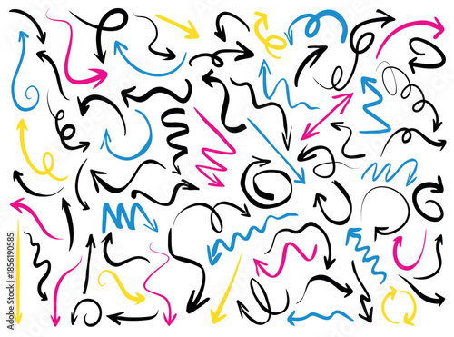 A set of hand-drawn colour arrows. Material for business charts and educational presentations on the board. 