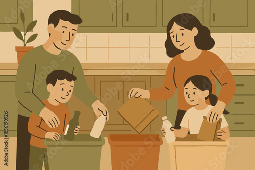 Parents icon recycling vector paper family together bins no shapes terracotta kitchen