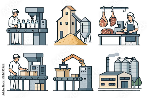 Background icon branding scenes automated line white consistent packaging vector processing agricultural