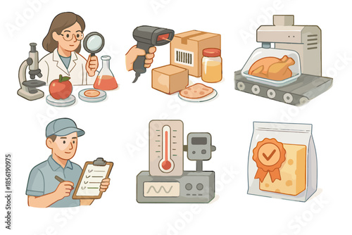 Digital safety icon line control edges inspector illustrations food layout vector barcode