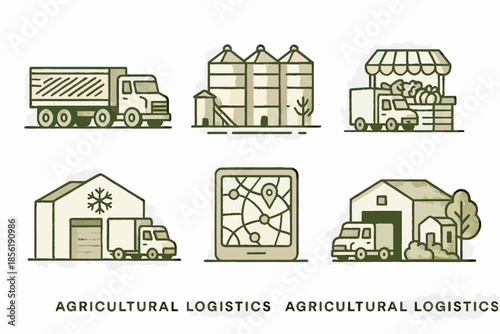Warehouse storage transporting icon vector map no unified grain logistics background agricultural