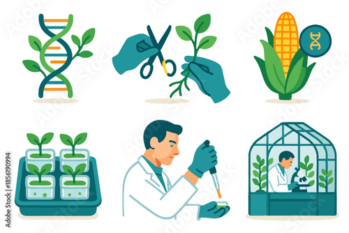 White agricultural gene editing biotechnology shadows vector greenhouse icon brand consistent innovative