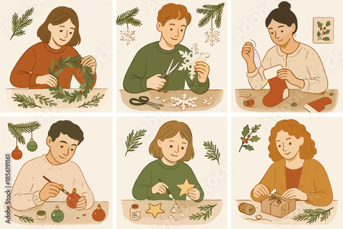 Snowflakes cutting vector crafts ornaments stockings christmas making white montage soft icon