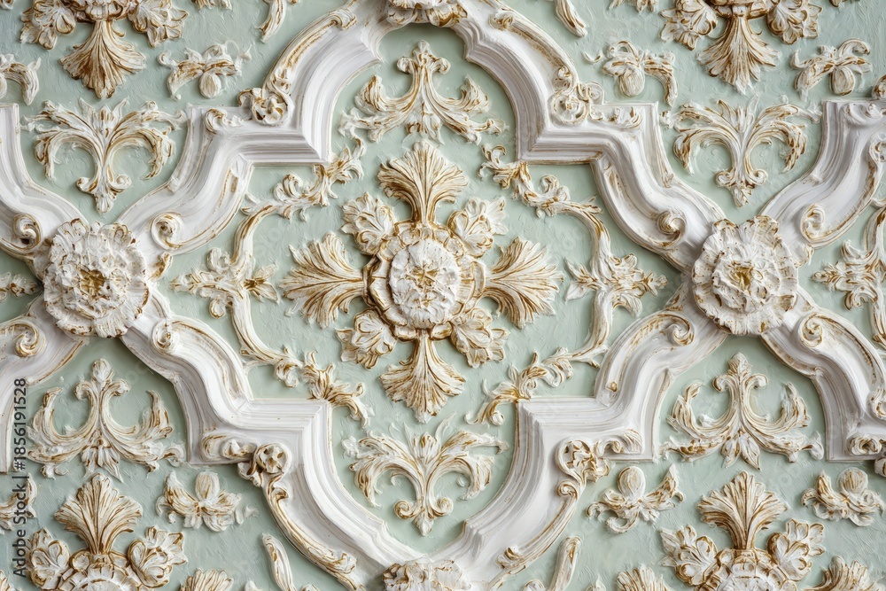 Obraz premium Intricate baroque stucco molding forms an ornate architectural pattern against a pale background