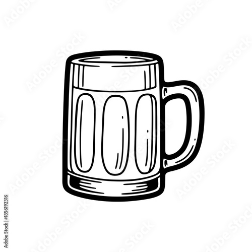 A simple black and white illustration of a beer mug.